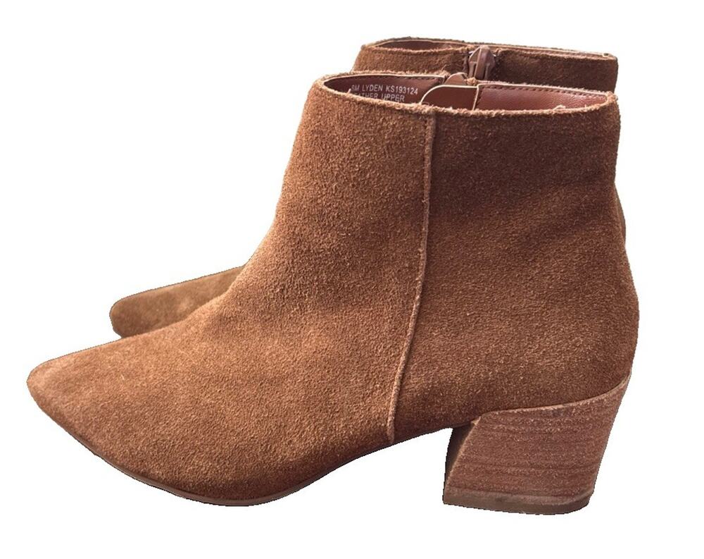KENSIE Ankle Boots Size 8 Lyden Cognac Suede Leather Point Toe Zip Up Booties